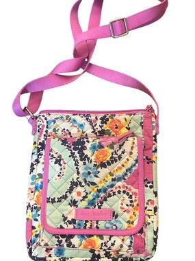 Vera Bradley Multi-Color Floral Quilted Crossbody with Pink Trim